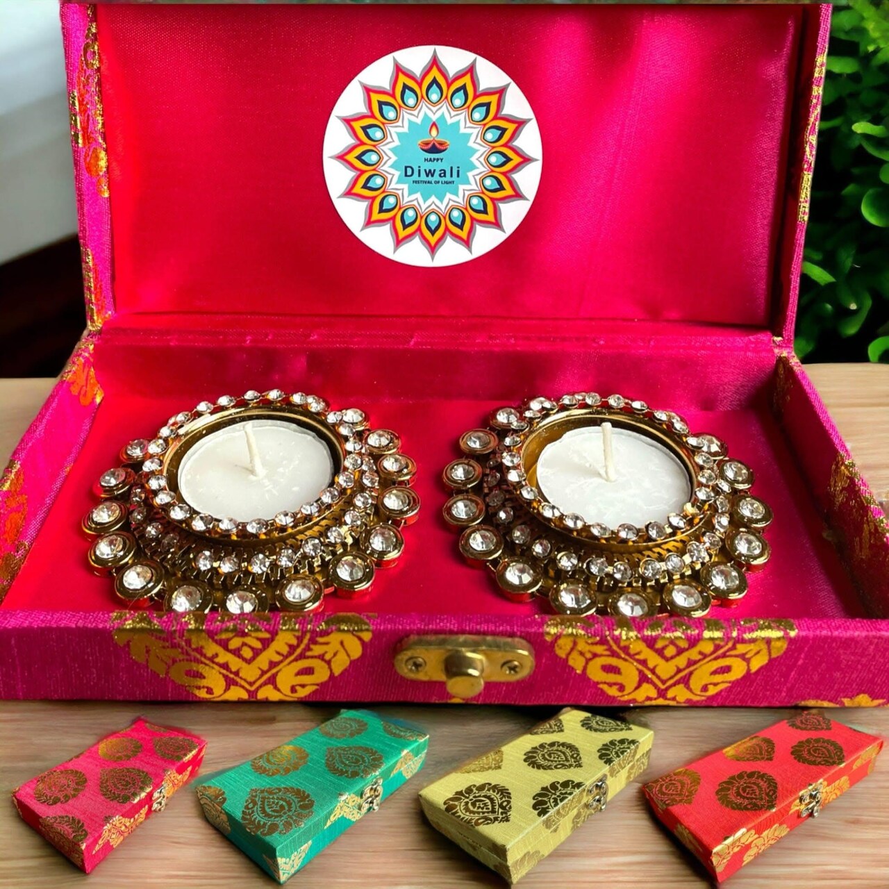 Personalized Candle Holder Diwali Gifts Boxes Indian Festival Handmade Home Decoration Housewarming Mandir Pujan Pooja Return Gifts Items Office Decor Gift Hamper Basket - Corporate Gift